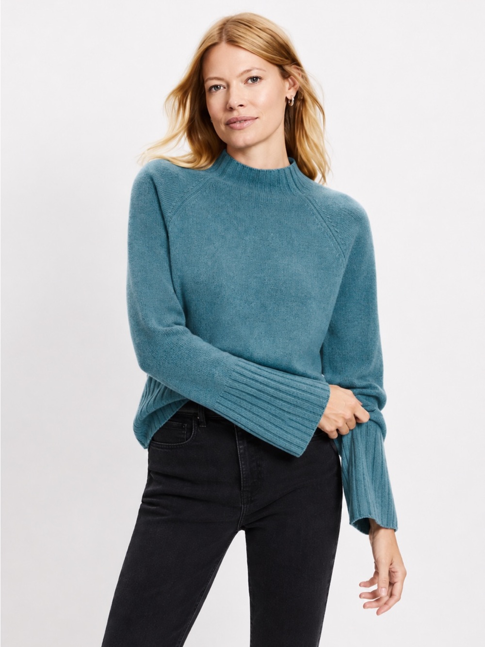 NWOT Ann Taylor LOFT 100% Cashmere Mock Neck Pullover Sweater Teal Blue XL